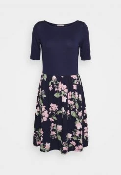 Anna Field BOAT NECK PRINT DRESS WITH SOLID SKIRT - Vestido Ligero - Dark Blue, Mujer