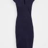 Anna Field CAP SLEEVES STRAIGHT V NECK DETAILING MINI DRESS - Vestido De Tubo - Dark Blue, Mujer