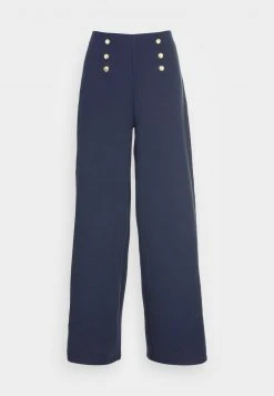 Anna Field BUTTON WAIST WIDE LEG PANTS - Pantalones - Dark Blue, Mujer -Anna Field Moda 461f1736c14549bc8b87bda6943d86e5