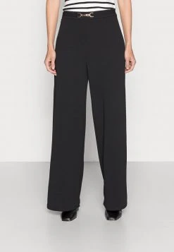 Anna Field WIDE LEG PANTS WITH DETAIL - Pantalones - Black, Mujer