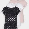 Anna Field 3 PACK - Camiseta Estampada - Light Pink/black/white, Mujer