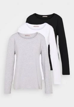 Anna Field 3 PACK - Camiseta De Manga Larga - Black/white/mottled Light Grey, Mujer -Anna Field Moda 961352bddf144aa8ae41be158008bf1b