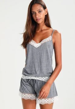 Anna Field SARAH SHORT PJ SET WITH CROCHET LACE - Pijama - Off-white/dark Blue, Mujer