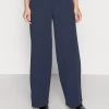 Anna Field BUTTON WAIST WIDE LEG PANTS - Pantalones - Dark Blue, Mujer