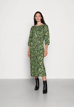 Anna Field Quarter Sleeves Elevated Casual Midi Dress - Vestido Informal - Black/green, Mujer